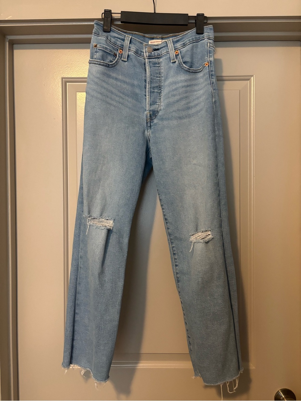 Light Wash Distressed Straight-Leg Jeans